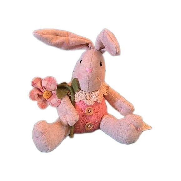 Cotton & Co. Easter Rabbit Fabric Shelf Sitter Tabletop Doll Pink Weighted Bunny - Picture 1 of 9